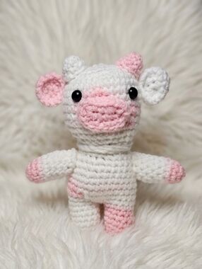 Handmade White and Pink Crochet Cow